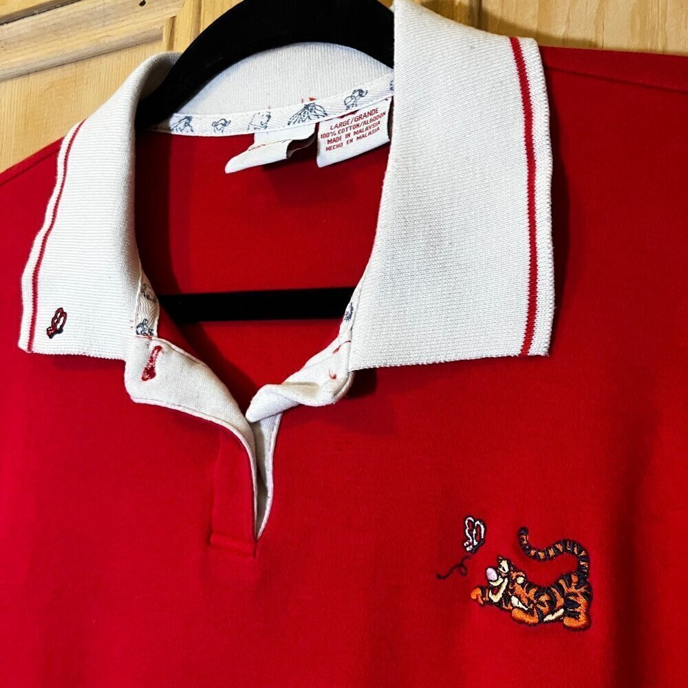 Disney Womens Vintage Y2K Tigger Embroidered Polo Shirt Size Large Red AN EXC